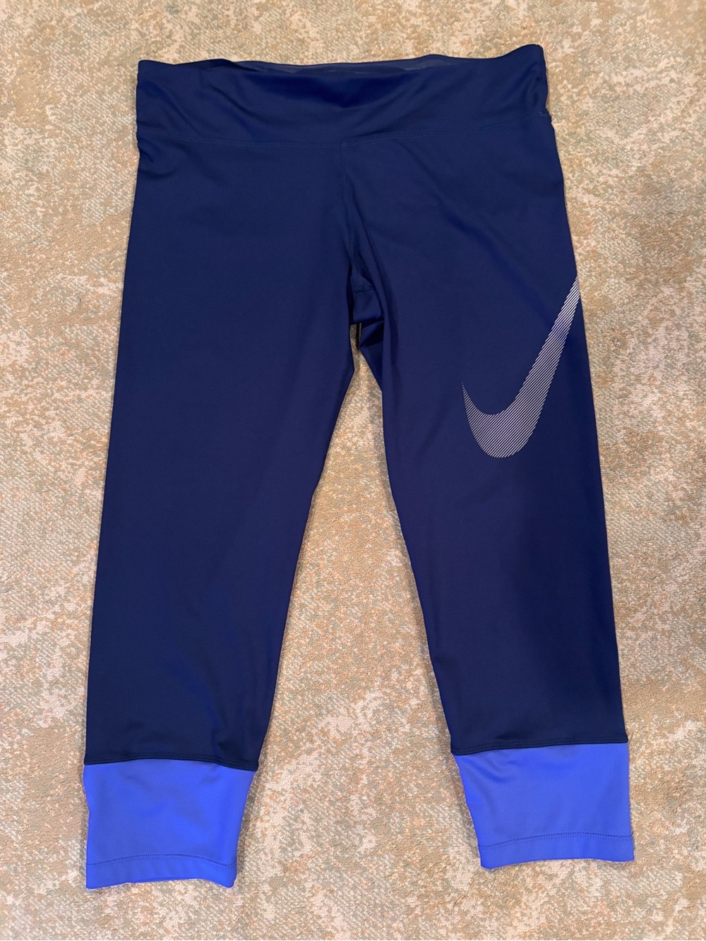 Nike Dri-FIT Navy Cropped Leggings XL Swoosh Athletic Workout Pants